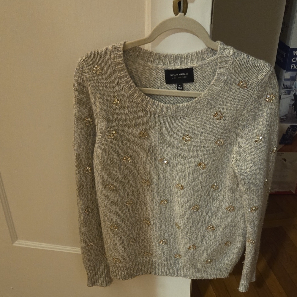Banana Republic Gray Sweater with Gold Accents